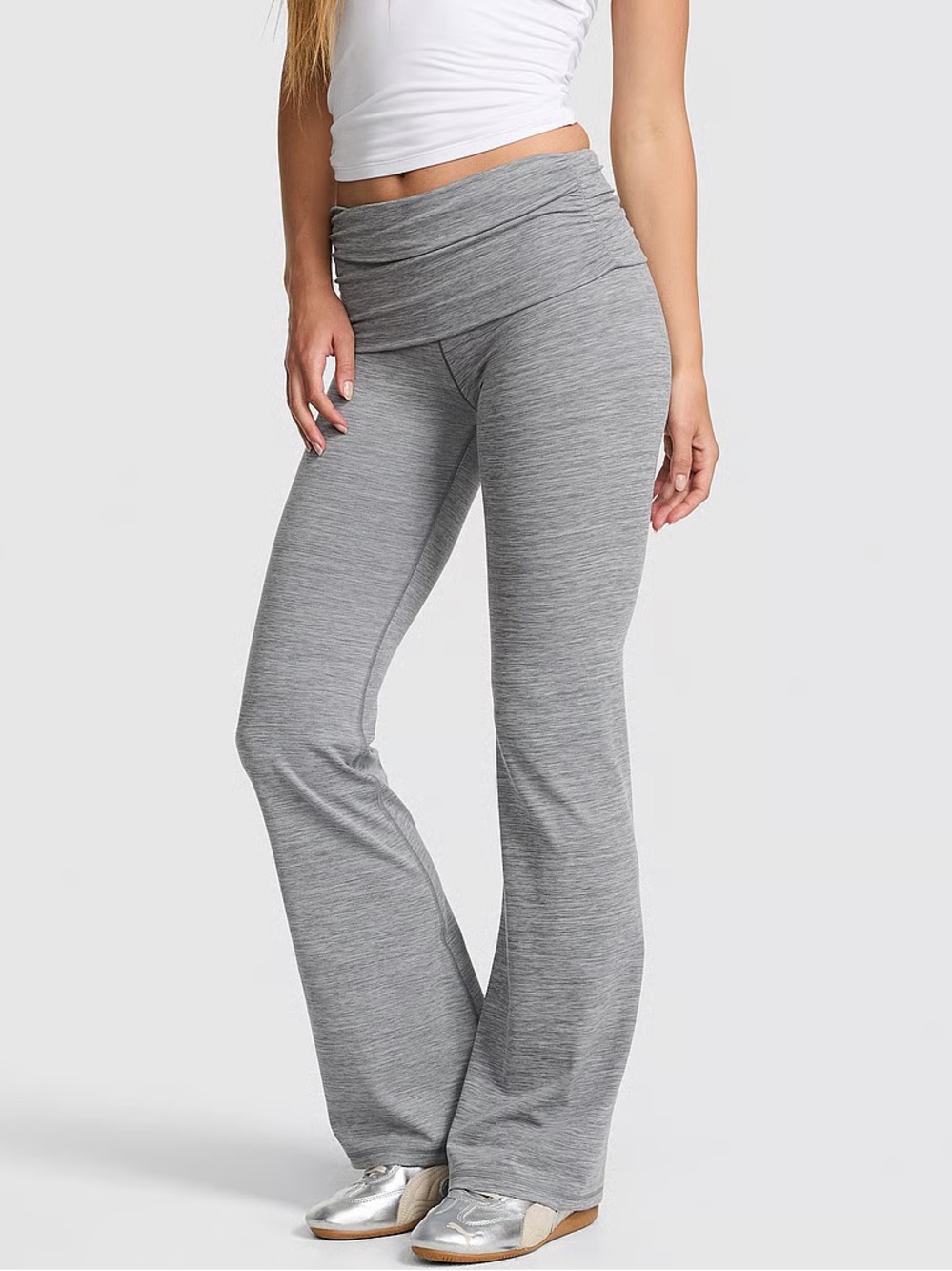 PINK Relay Ruched Foldover Flare Leggings Grey Marl XS Regular